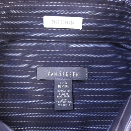 New Van Heusen Shirt Large, 16 16.5 Non Iron Blue Striped Button Down Cotton - Picture 3 of 5