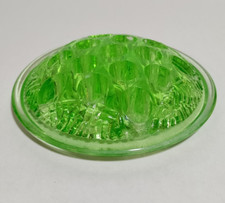 L.E.Smith Greensburg Glass Flower Frog Uranium Green Art Deco 16-Hole 4.5" Glows