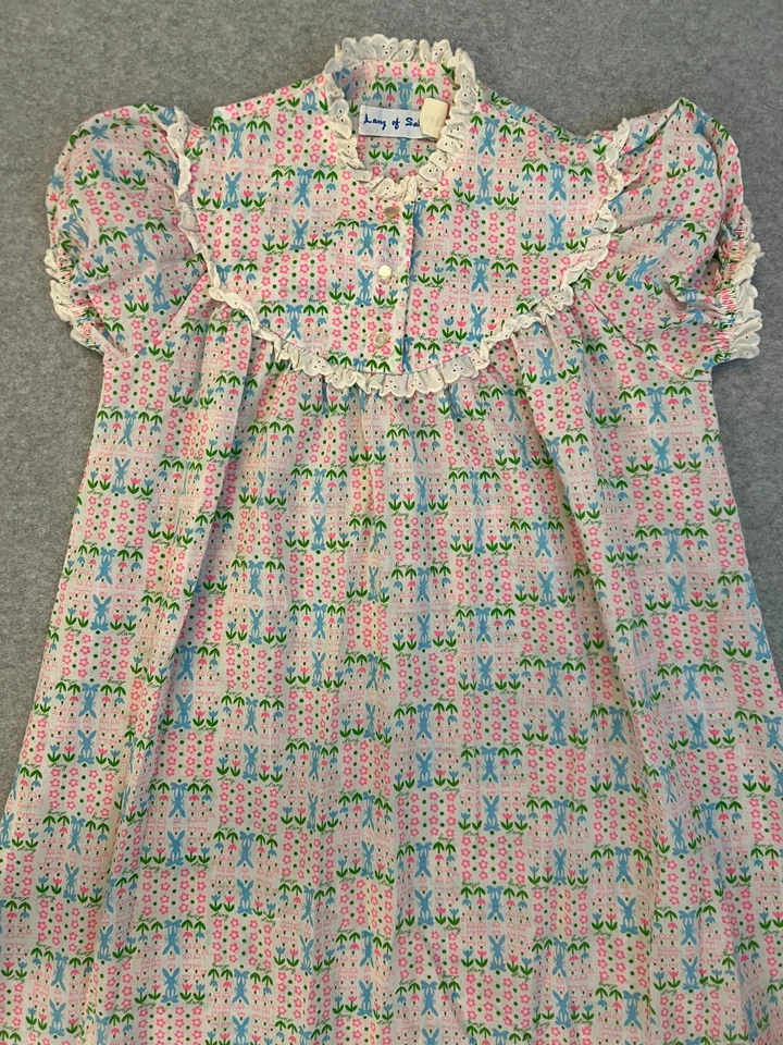 Винтажная ночная рубашка Lanz Of Salzburg XS с цветочным принтом кролика с оборками кружевной воротник-затяжка - Изображение 2 из 4