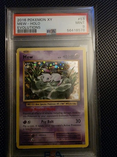 Pokemon XY Evolutions 2016 Holo Rare Mew Card 53/108 PSA 9 Mint