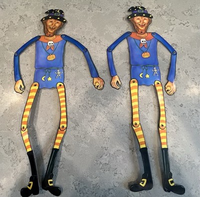 Vintage Beistle ? Halloween Lot  Of 2 Witches 21  Jointed Die Cut  Double Sided