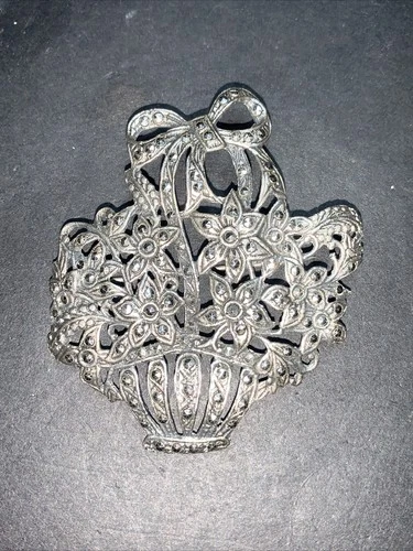 STERLING SILVER 925 lot Brooch N21 14.5g Flowers Basket Marcasite Bow Vintage