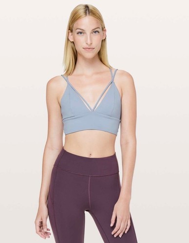 Lululemon Pushing Limits Bra Strappy Concrete Blue Women's Size 8 W2AKTS