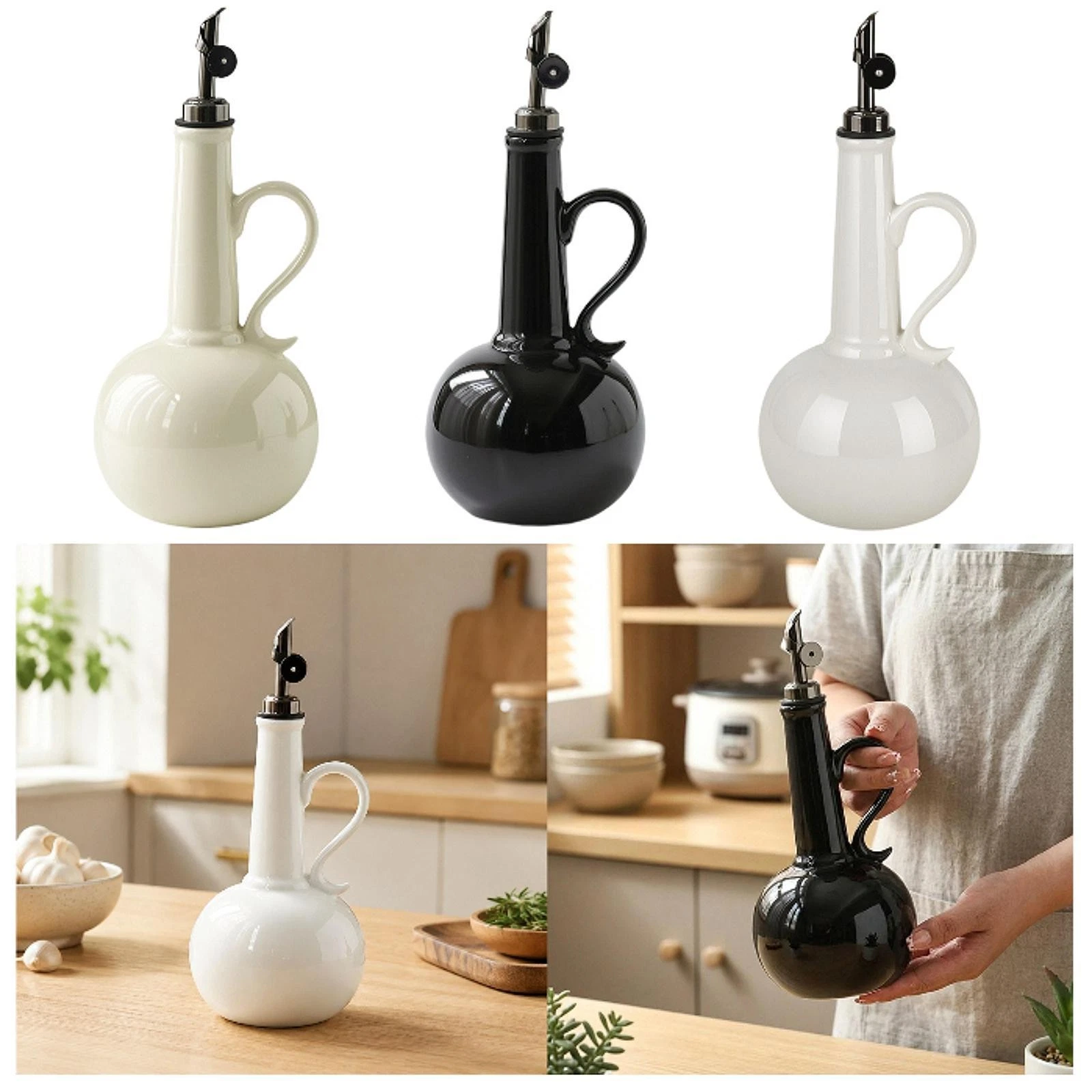 Ceramic Oil Dispenser Bottle Vinegar Dispenser Bottle for Cooking Restaurant