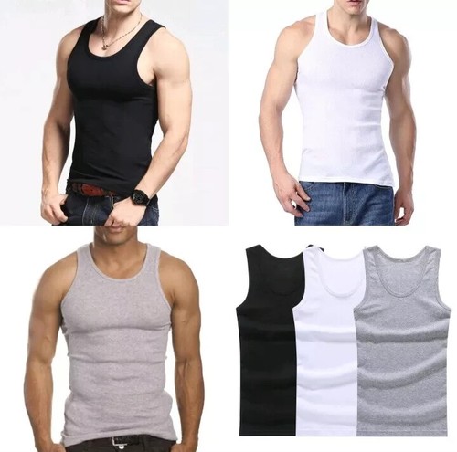 6 Pieces Men's Tank Top 100% Cotton Ribbed White A-Shirt Wife Beater Undershirts - Picture 4 of 6