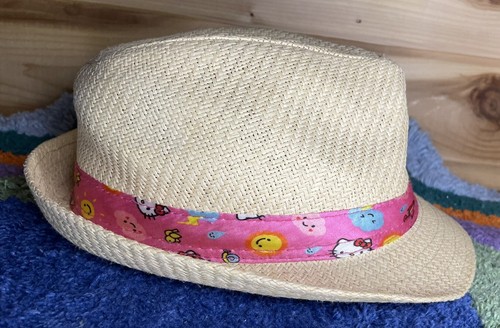 VTG Hello Kitty Sanrio Fedora Straw Hat for Kids Size OSFM Pink Silky Band Bow - Picture 7 of 19