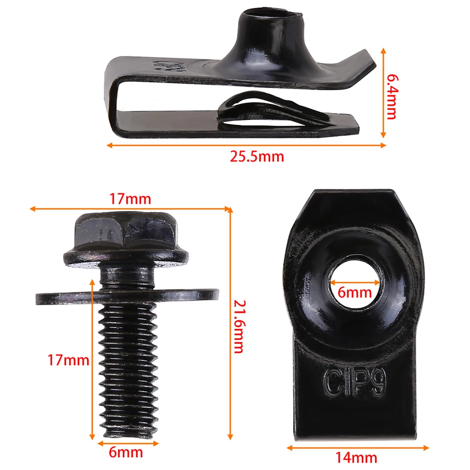 Para Toyota Pernos de carrocería Clips de tuerca en U - Motor M6 Bajo Cubierta Protector contra salpicaduras Foto 4 de 4