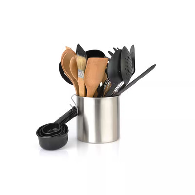 23-Piece Silver Nylon Kitchen Utensil Set with Storage - Versatile & Compact