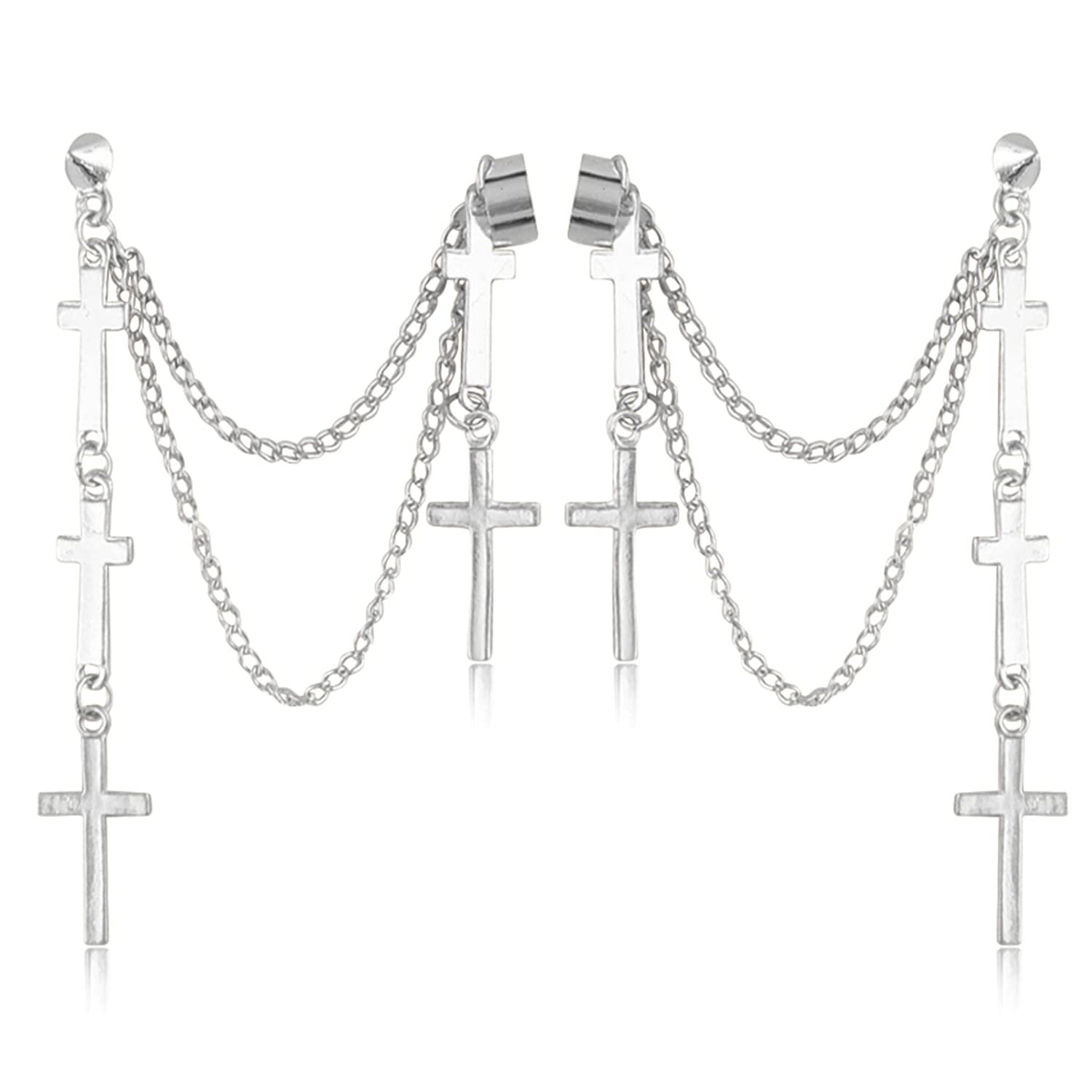 ANDPAI Personalized Multi Layered Long Stainless Steel Cross Chain Dangle Ear...