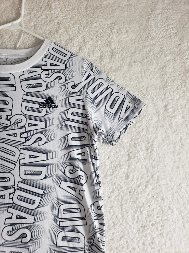 Adidas Boys Shirt 14/16 White Assorted Logo Cotton B Short Sleeve Crew Neck Tee - Image 3 of 4