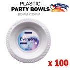 100x Reusable Party White Plastic Dinner Bowls 180mm Catering Picnic Round Bowl