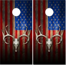 American Flag Wood Buck Skull Cornhole Wrap Bag Toss Skin Decal Sticker