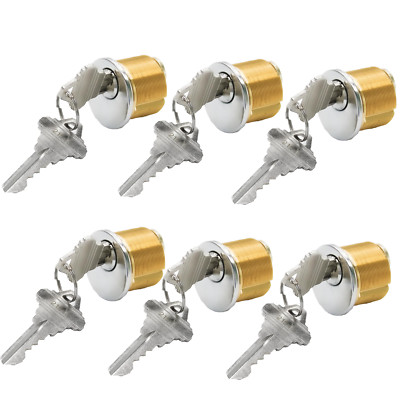 6Set Brass Mortise Door Cylinder Locks 1 inch Replacement Lock Mortise Cylinder