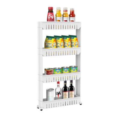 Schlanke 4-stufige Aufbewahrung Trolley Wagen weiß Küche Bad Regal Organizer Gestell