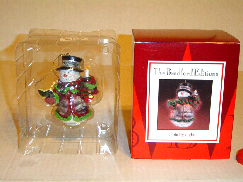 CHRISTMAS ORNAMENT Bradford Kinkade SNOWMAN Holiday Lights NEW MINT Original Box