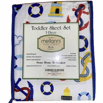 Mellanni Toddler 3 Piece Sheet Set- Light House/Nautical Theme. Brand New.