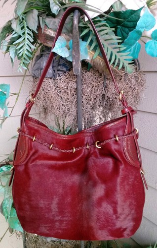 NWT DKNY A Bit Fancy Haircalf Rioja Red Hobo Shoulder Drawstring Tassel $398 - Picture 4 of 12
