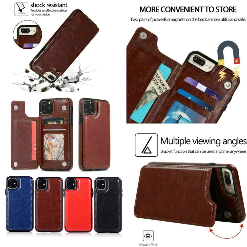 For iPhone 11 Pro Max 6 7 8 Plus Xr Leather Magnetic Flip Wallet Card Case Cover