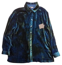 NWT John Mark BLUE/GREEN OMBRE VELVET Button-Front Tunic Top Blouse L GORGEOUS