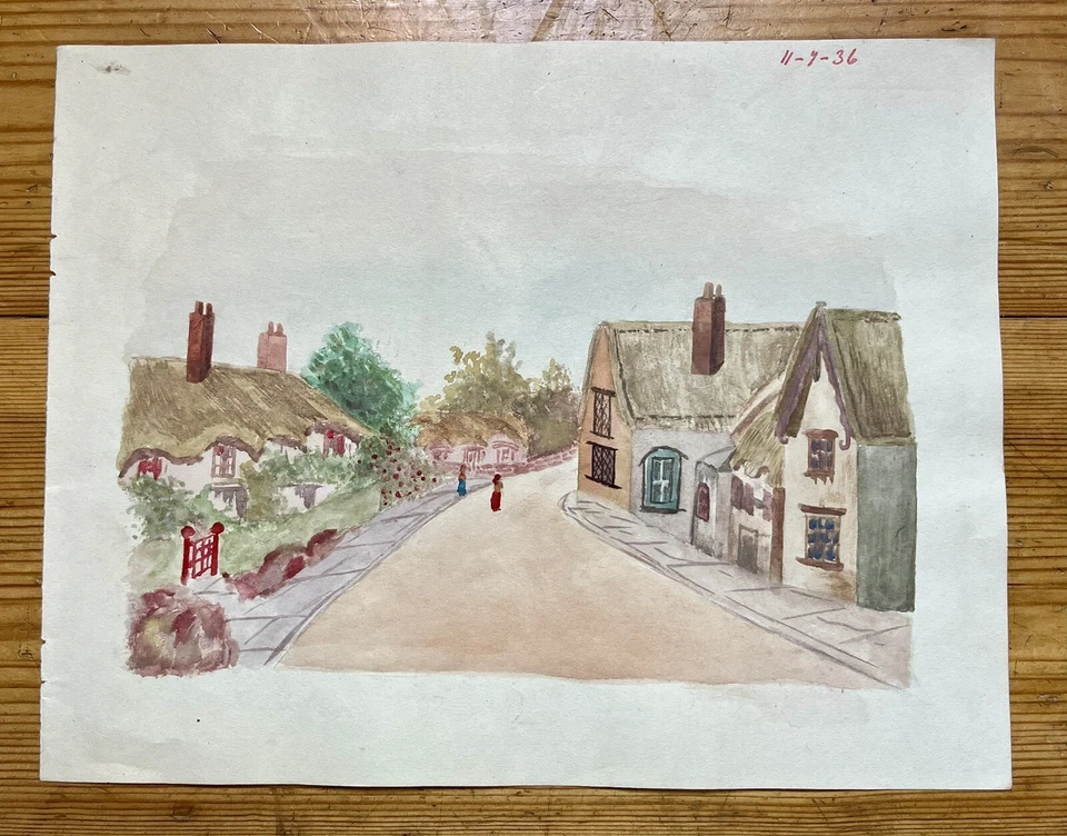 10x 30s Folk Art Scenery Landscape Cottages Watercolour Pen Ink Drawing Sketches - Image 4 of 4