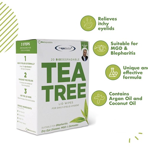 20 Tea Tree Eyelid Wipes Biodegradable Dry Sensitive Eye MGD Demodex Blepharitis - Bild 2 von 10