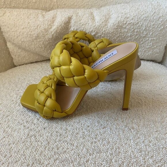 【Steve Madden】クレメント・イエロー NEW Steve Madden Kenley Citron Braided High Heel Sandals