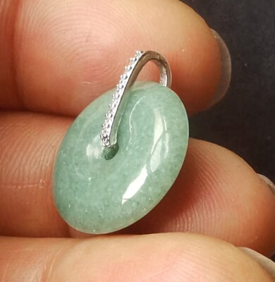 Certified,Donut natural green jadeite jade stone pendant,grade A,Sterling silver