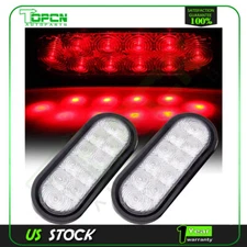 2pcs 6" Oval Stop Turn Tail Light Complete Clear Lens Red 10 LED Trailer Truck