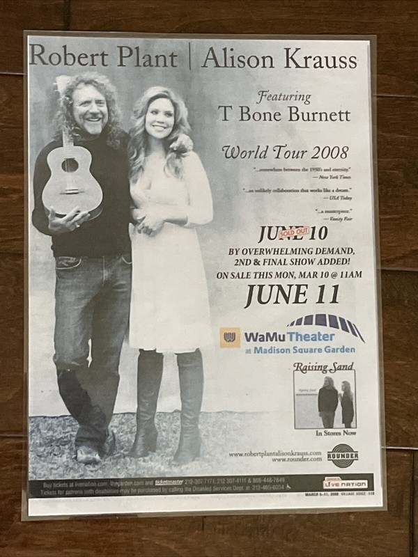 ROBERT PLANT  Led Zeppelin ALISON KRAUSS 2008 World Tour Village Voice Ad Poster