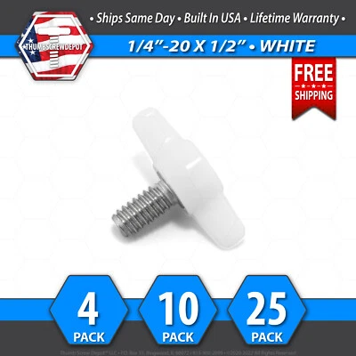 THUMB SCREW DEPOT 1/4"-20 x 1/2" Thumb Screw Stainless Steel - White Tee / Wing Knob - USA