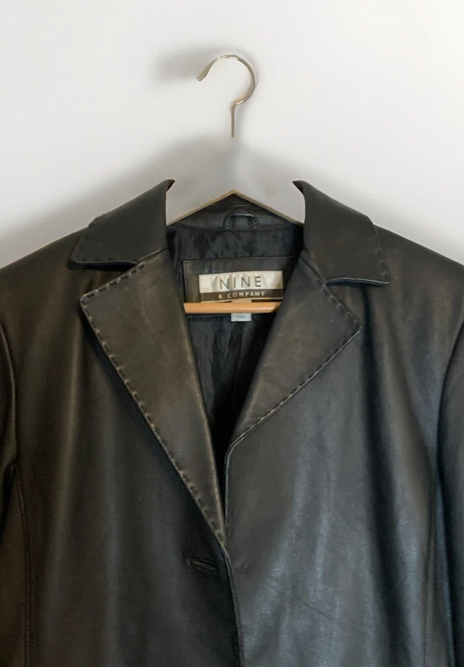 Nine Company Soft Leather Coat Black Button Lined Sz M Grunge Y2K Matrix - Image 4 of 4