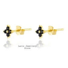 Gold Plated Crystal Black Onyx Cubic Zirconia Stud Earrings