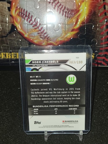 Koen Casteels 2022-23 TOPPS FINEST BUNDESLIGA Black Refractors /199 #150 - Picture 2 of 2