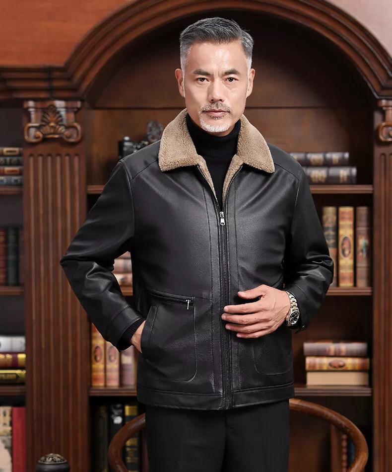 2022 Mens Jackets and Coats Retro Style Leather Jacket Men Leather  Motorcycle Jacket Fur Lined Warm Coat Winter Velvet Overcoat