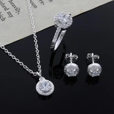 Necklace, Ring & Earrings Jewelry Set - 925 Sterling Silver Elegant Fashion Set