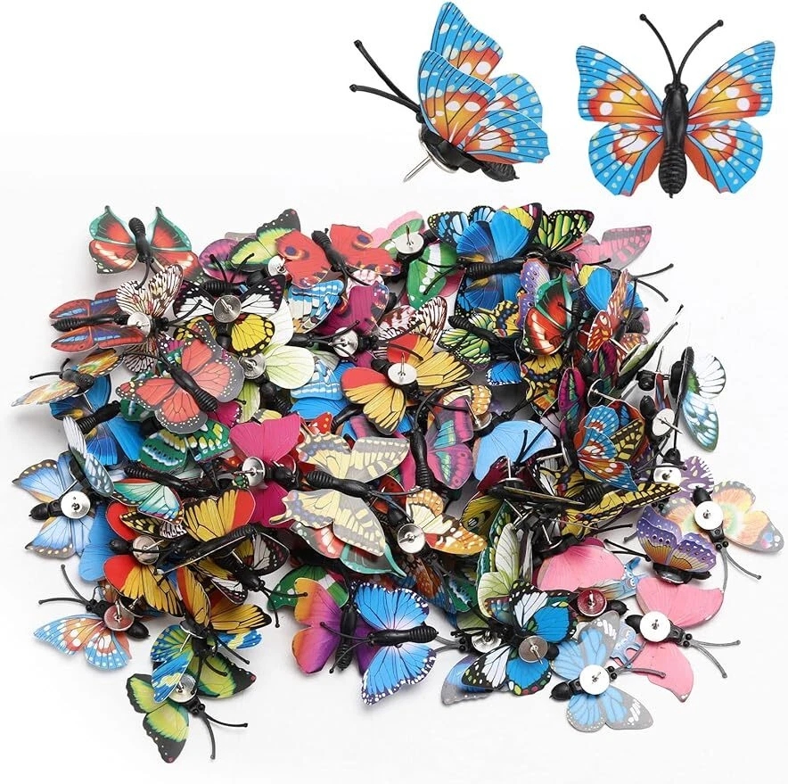100Pcs Butterfly Thumb Tacks Decorative Push Pins for Photo Wall Cork Board - Image 2 of 4