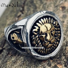MENDEL Mens Gold Plated Stainless Steel Lion Head of Judah Ring Men Size 7 8-15