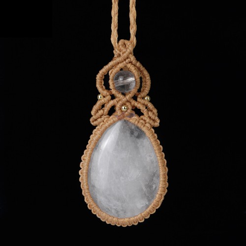 Natural Crystal Quartz Stone Pendant Thread Rope Wrap Braided Macrame Necklace - Picture 11 of 20