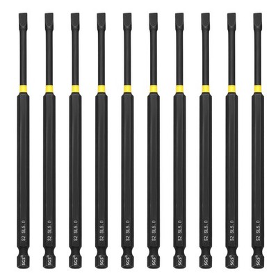 10Pcs SL5 Slotted Impact Screwdriver Bits 1/4'' Hex Shank 6'' Magnetic Flat Bit