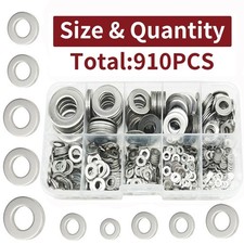 910Pcs Assorted Box of Flat Washers-Stainless Steel M2.5 M3 M4 M5 M6 M8 M10 M12