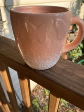 Large 24 Oz Peach Color Mug W/ Raised Butterflies & Speckled Snow Table Planter