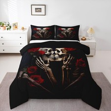 Sugar Skull Comforter Set Queen Size Rose Gothic Skull Comforter for Boys Gir...