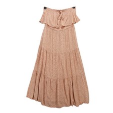 American Eagle Maxi Dress Women M Peach Floral Strapless Tiered Boho Ruffle