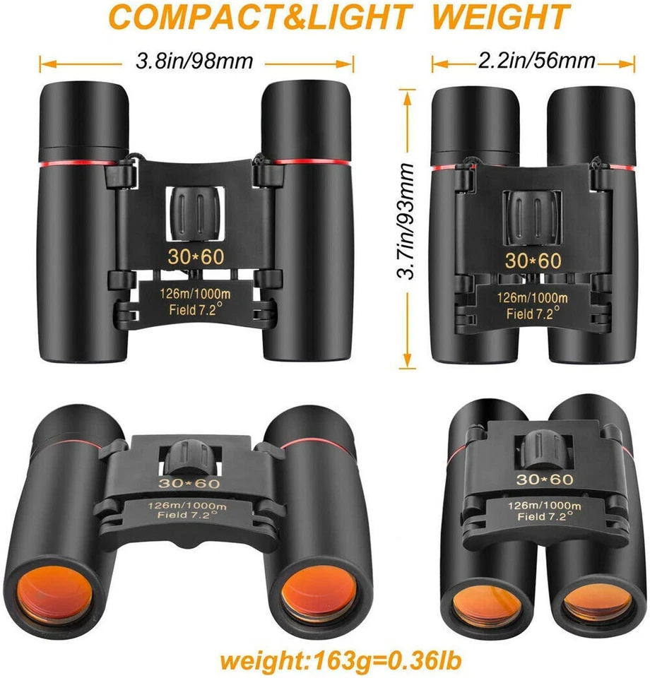 Compact Folding 30x60 Zoom Binoculars for Outdoor Travel Hunting Day/Night - Image 3 of 4
