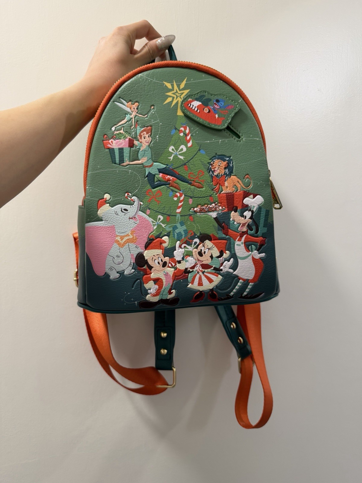 Loungefly Mini Backpack Disney Parks Holiday Character Print Green/Red