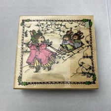 Uptown Holly Pond Hill Rubber Stamp L13254 Sled Ride Christmas Winter Rabbit