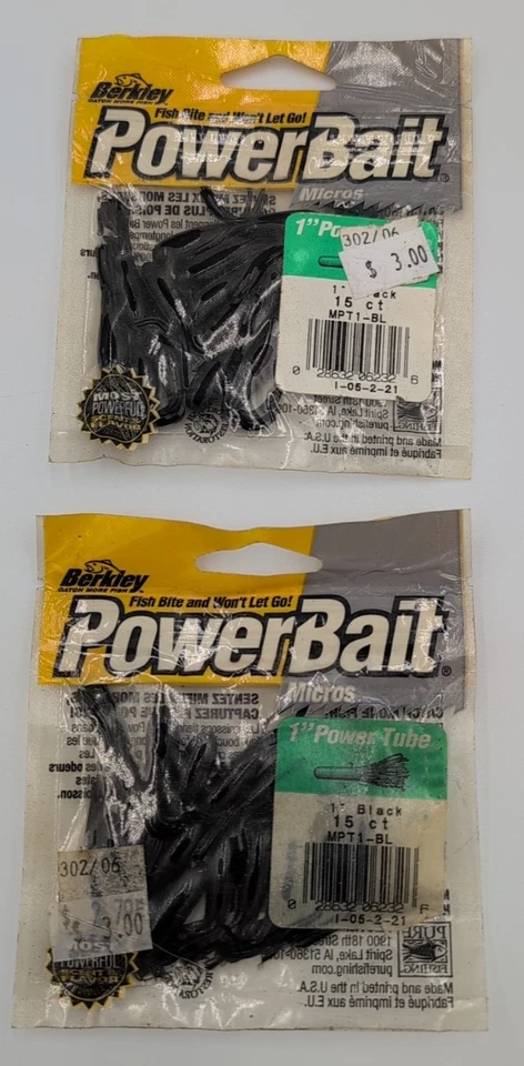 Lot of 4 - Berkley Powerbait 1 inch Power Tube - Black (2) / Yellow (2) - 15/pk - Image 3 of 3