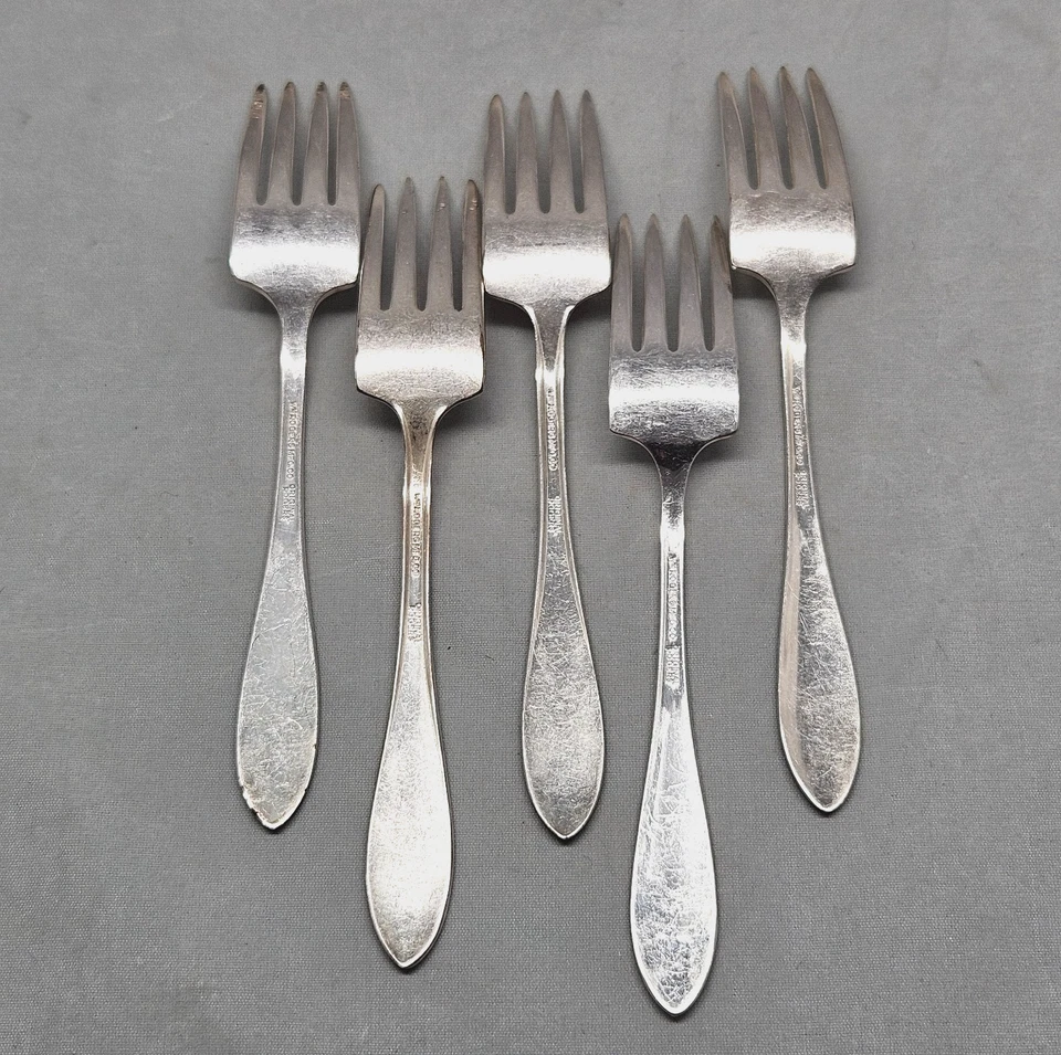 Lote Vintage de 5 Garfos Desert WM Rogers Mfg Original Silverplate Salada Pickwick - Imagem 2 de 4