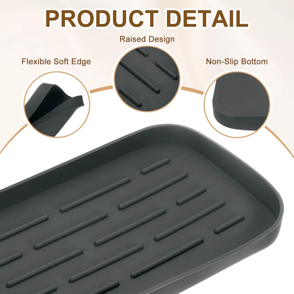 Silicone Kitchen Sink Organizer Tray, Silicone Soap Dispenser Tray(Black) - Image 3 of 4