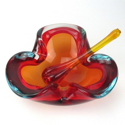 Murano Glas Aschenbecher + Gluttöter Sommerso Venetian Vintage Design Italy #2